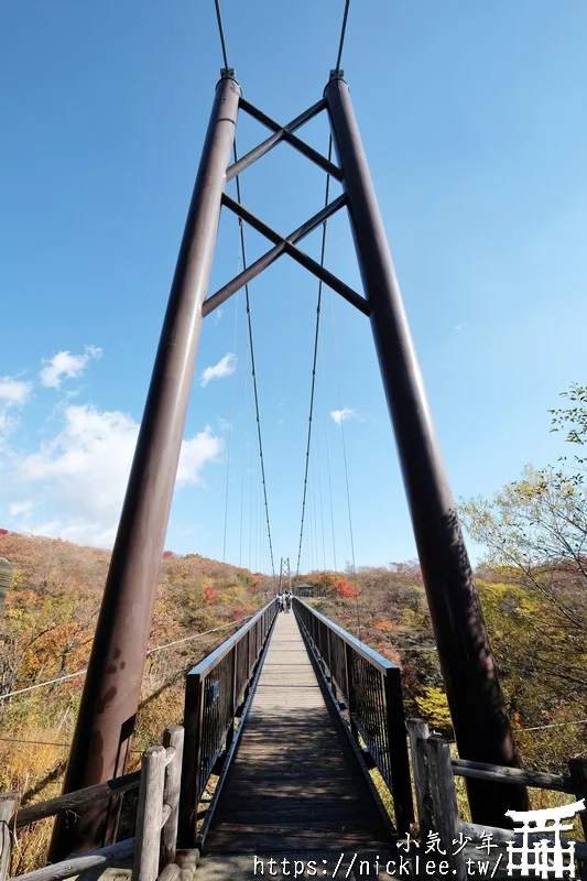 櫪木縣那須高原賞楓景點-杜鵑花吊橋(躑躅吊橋)-10月下旬~11上旬是賞楓旺季,遠眺壯觀的山谷楓紅之美