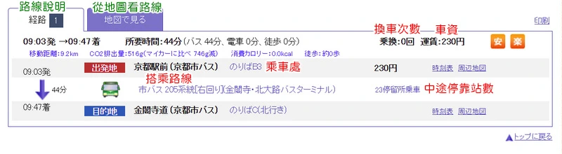 步行京都.乘換案內-好用的線上查詢京都市巴士交通路線工具