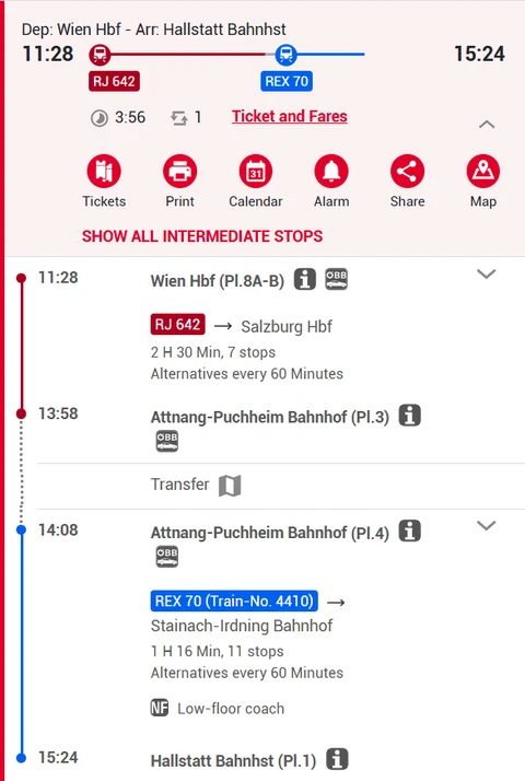 維也納到哈修塔特交通介紹-火車,渡輪,公車-交通路線,時刻表,車資,船資,碼頭,公車站