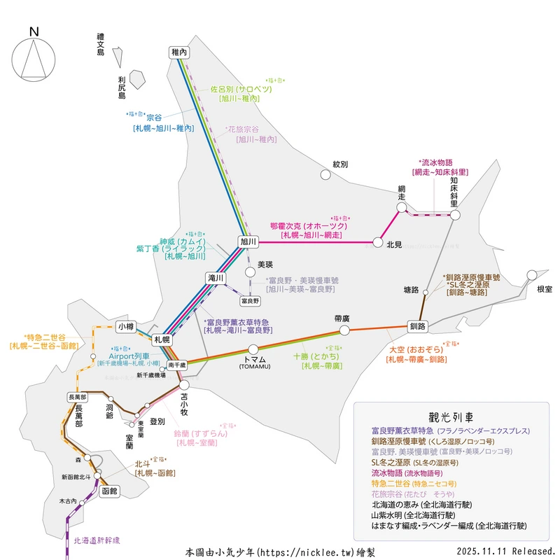 北海道鐵路周遊券-路線圖