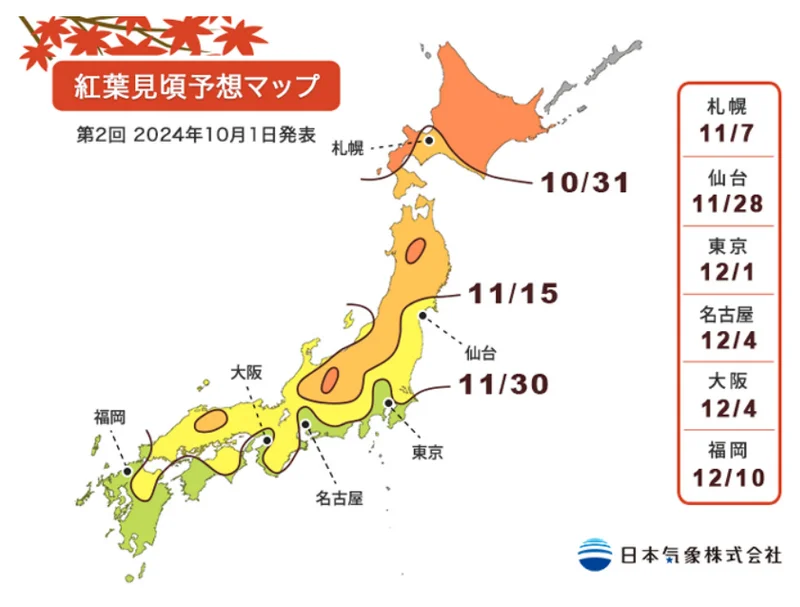 2024日本紅葉預測-紅葉最前線-日本賞楓旅遊安排參考