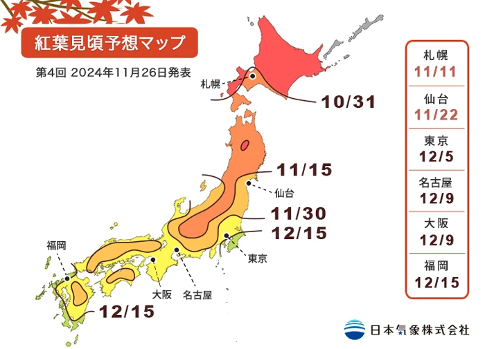 2024日本紅葉預測-紅葉最前線-日本賞楓旅遊安排參考