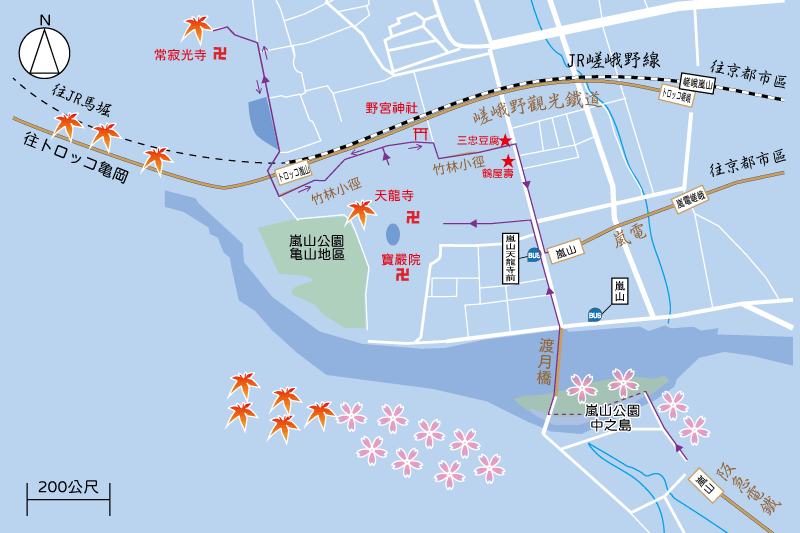 京都-嵐山交通路線建議-嵐山地圖