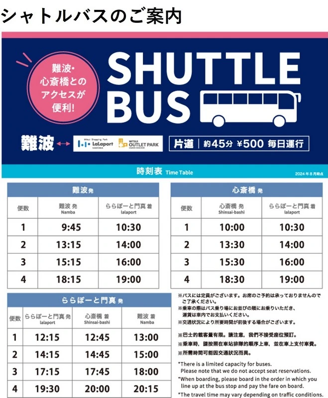 【大阪購物】LaLaport門真與三井Outlet Park大阪門真-憑護照可領500元折價券,難波有接駁車直達