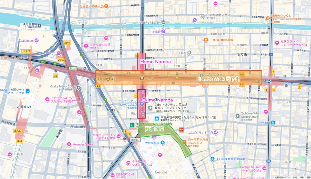 難波地下街-Namba Walk-橫跨近鐵大阪難波,地鐵難波站與日本橋站,流行服飾餐廳一應俱全