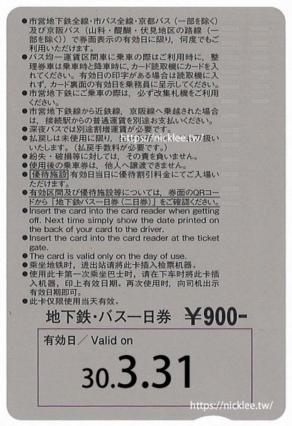 京都交通票券-京都地下鐵-巴士一日券