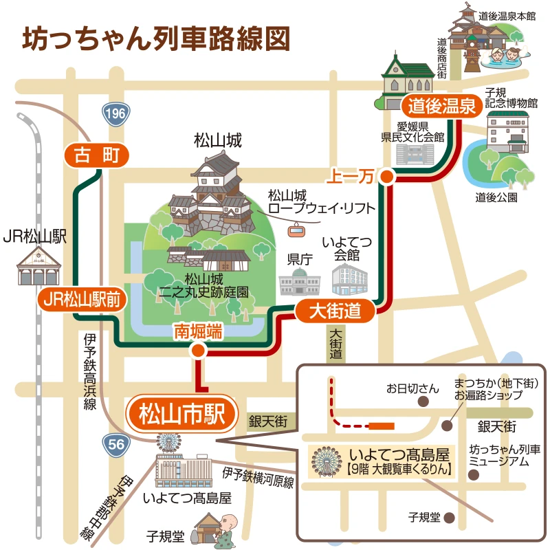 松山交通-伊予鐵道-行駛於松山市區街道的路面電車(松山市電)