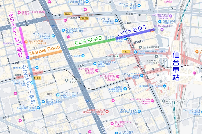 宮城仙台景點-仙台商店街-仙台車站走路5分鐘,由5個小型商店街組合而成,是購物和藥妝的集中地